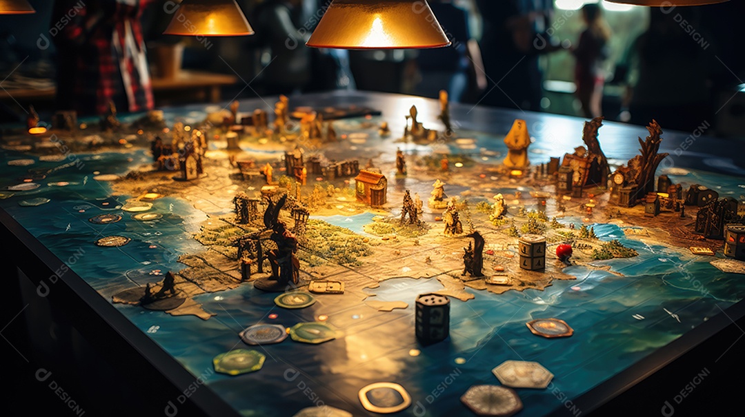 Um tabuleiro de jogo de madeira em uma vila.