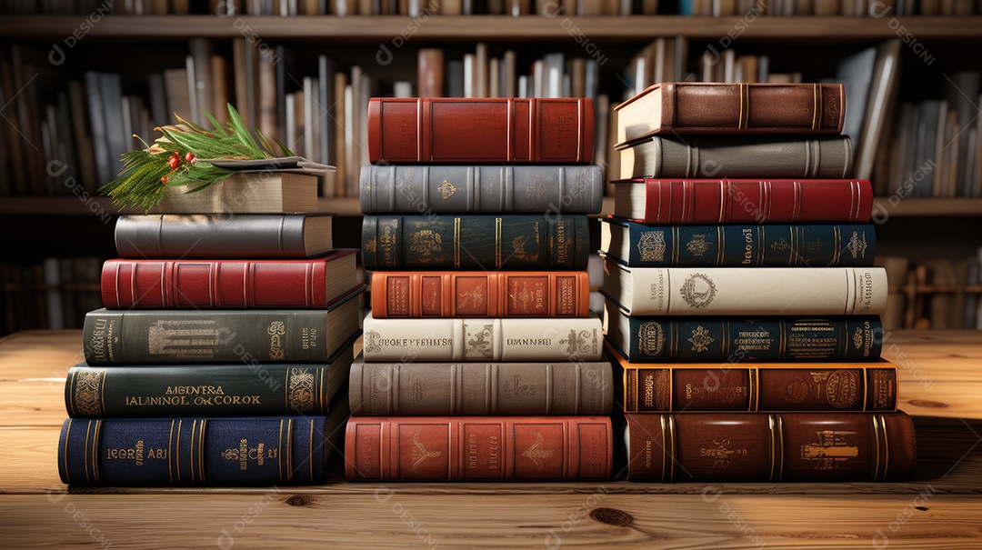 Livros antigos sobre a mesa na biblioteca.