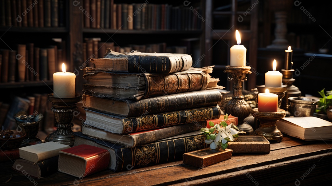 Livros antigos na biblioteca.