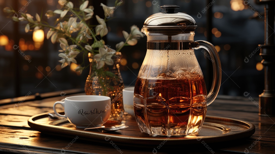 Café Escuro na mesa de madeira.