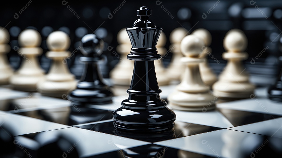 Peças de xadrez no fundo do tabuleiro.