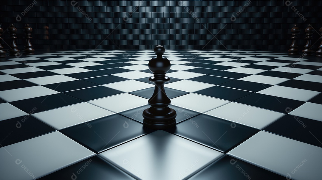 Peças de xadrez no fundo do tabuleiro.