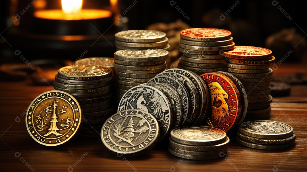 Um close de moedas antigas.