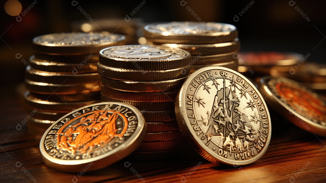 Um close de moedas antigas.
