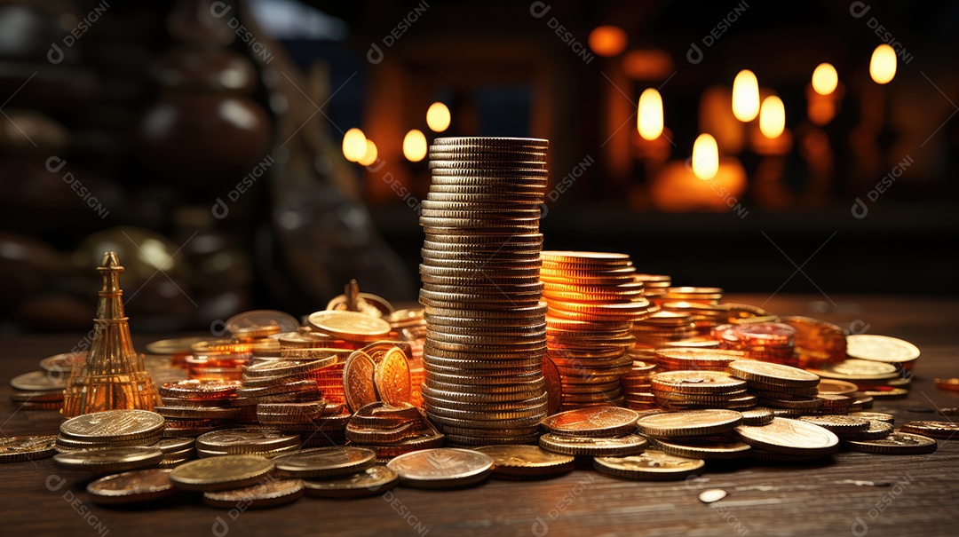 Um close de pilha de moedas antigas.