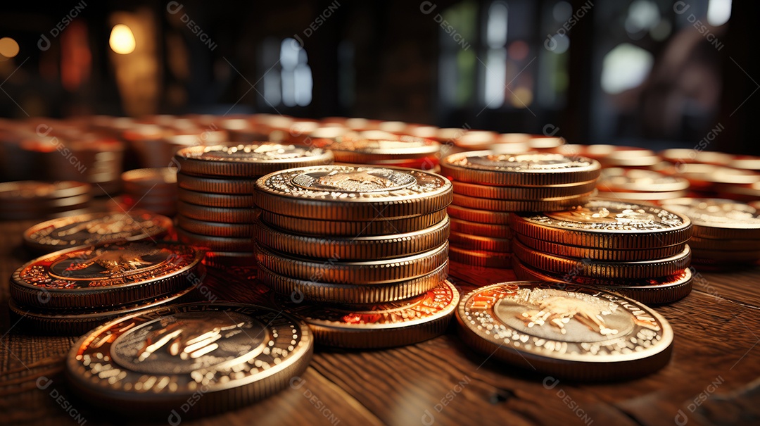 Um close de pilha de moedas antigas.