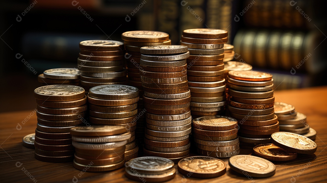 Um close de pilha de moedas antigas.