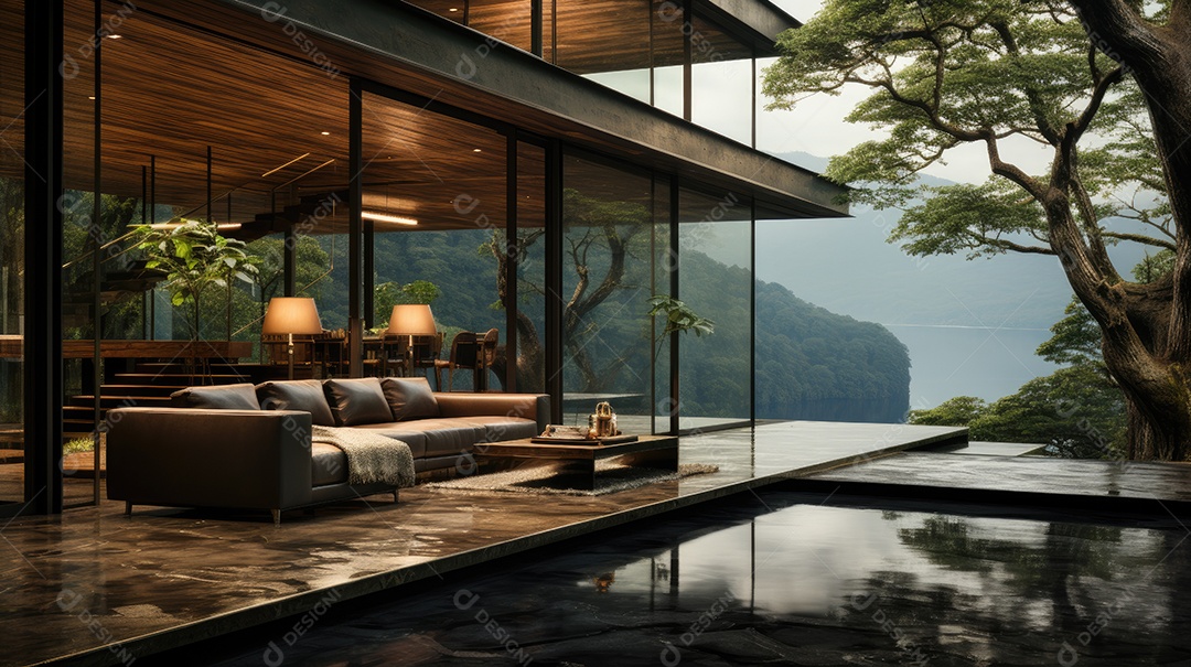 Sala de estar moderna com bela vista