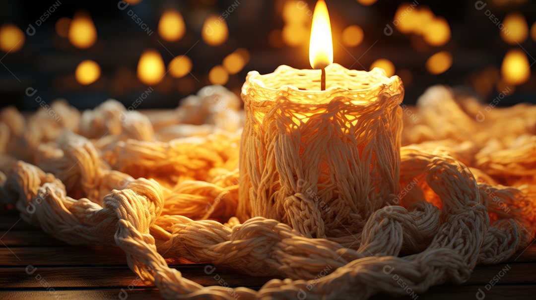 Arranjo aconchegante, com decoração de outono velas que ilumina o ambiente.