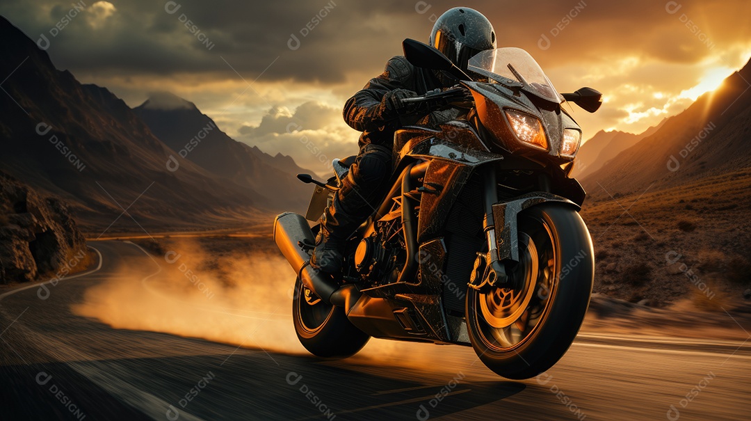 Uma linda moto correndo na estrada