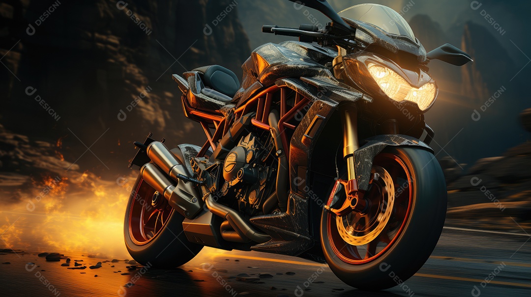 Uma bela moto correndo em uma estrada