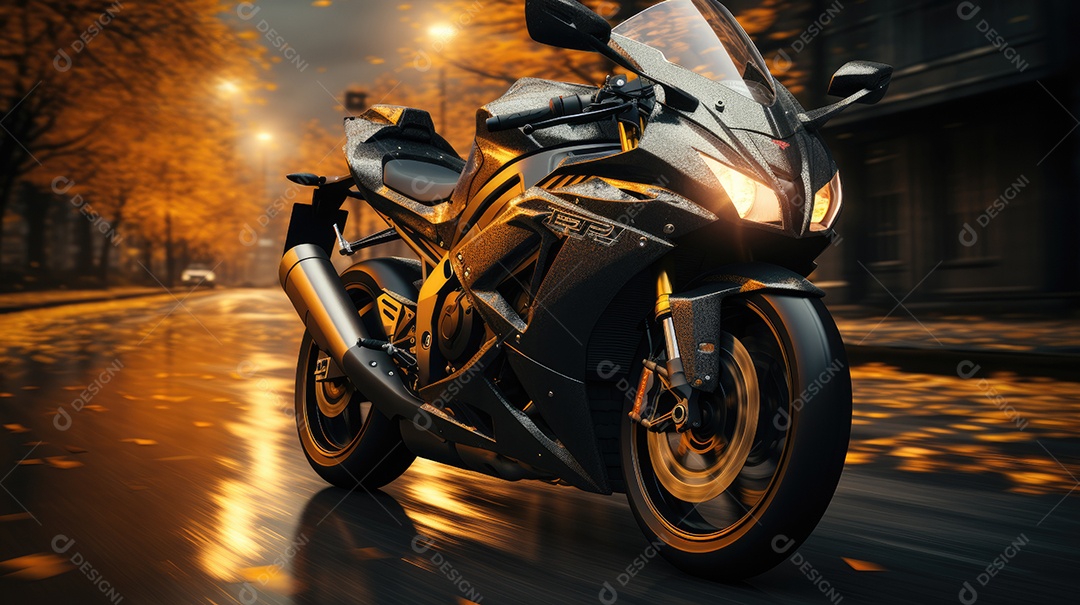 Uma bela moto correndo em uma estrada