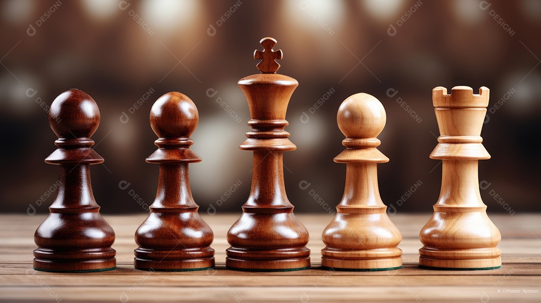 Um tabuleiro de xadrez com peões de madeira isolados