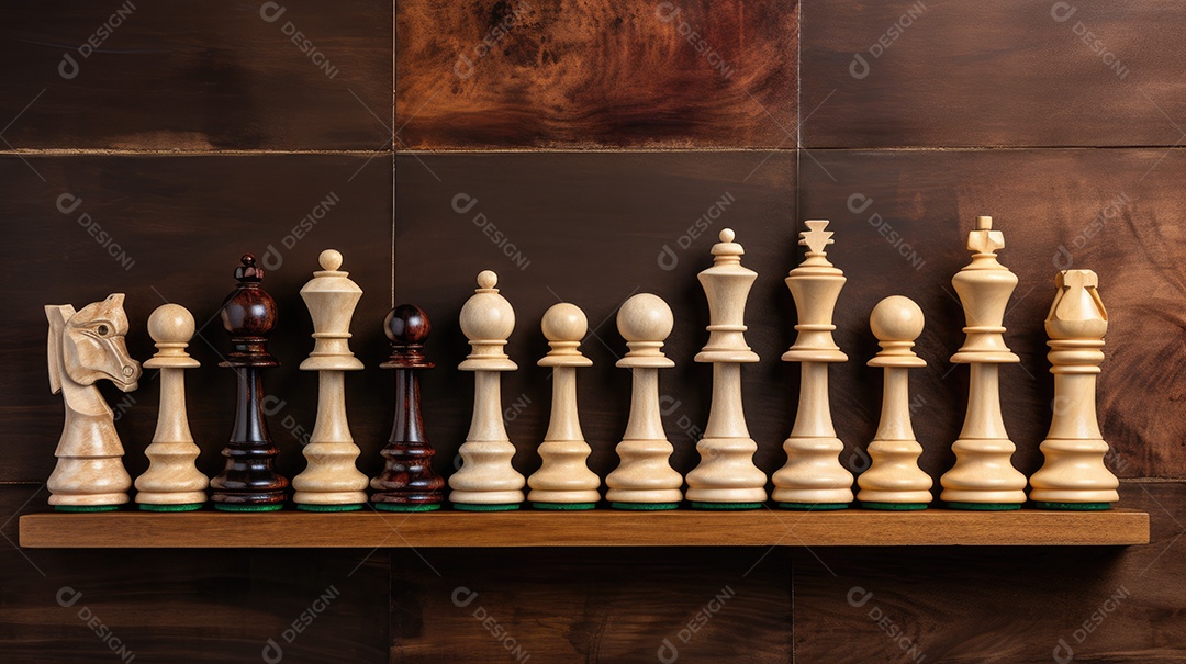 Um tabuleiro de xadrez com peões de madeira isolados