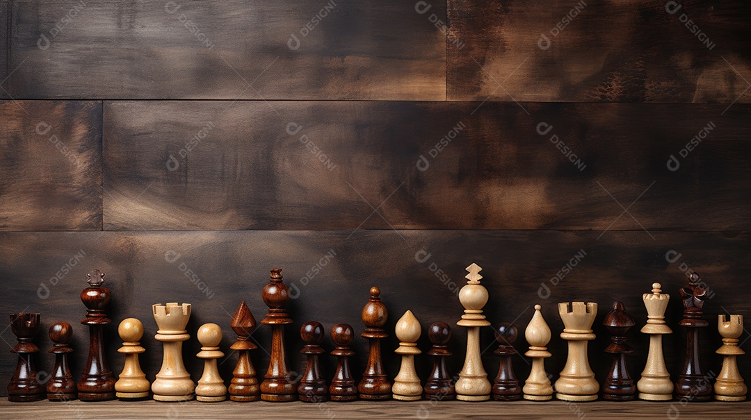 Peças de xadrez no fundo do tabuleiro