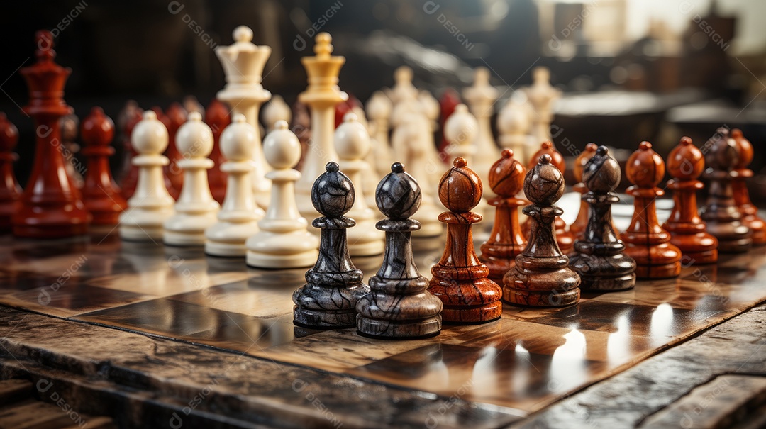Peças de xadrez no fundo do tabuleiro