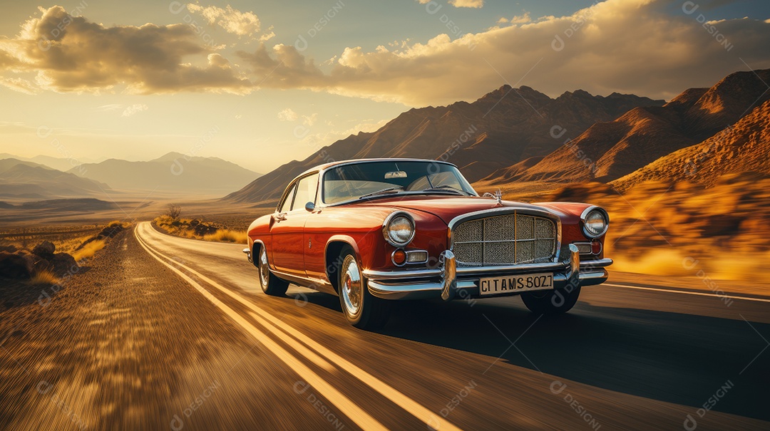 Carros clássicos de modelo antigo em uma bela estrada vazia