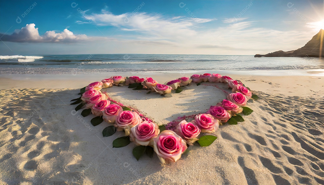 Coração feito de rosas na praia ai foto