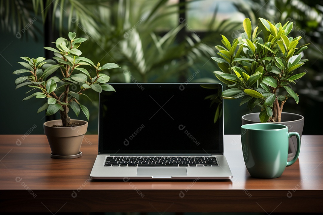 Vista superior acima da mesa de escritório com notebook