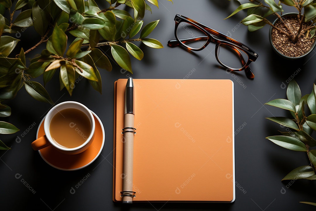 Vista superior acima da mesa de um escritório