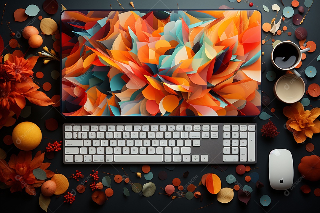 Vista superior acima da mesa de um escritório