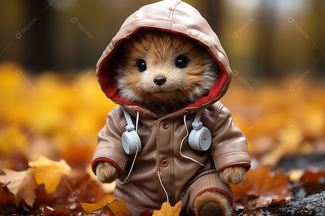 Ursinho com cachecol ouvindo música