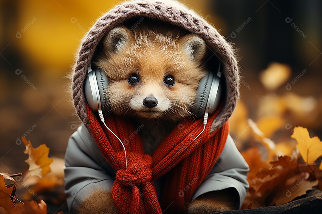 Ursinho com cachecol ouvindo música