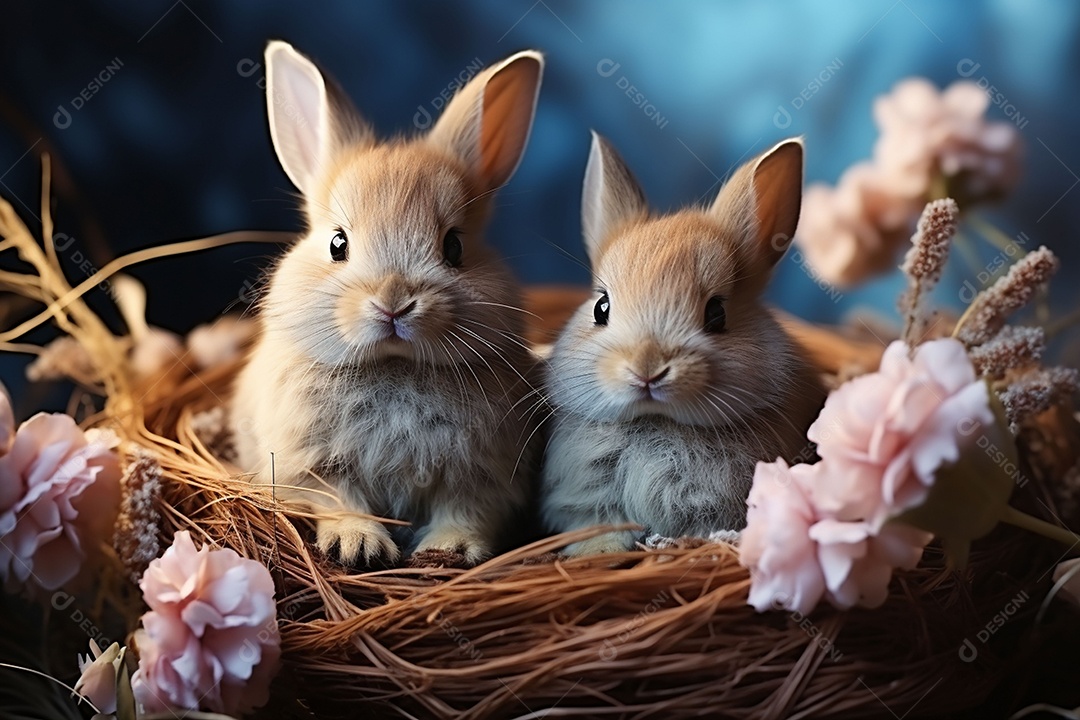 Conceito de símbolos tradicionais da páscoa coelhos fofos