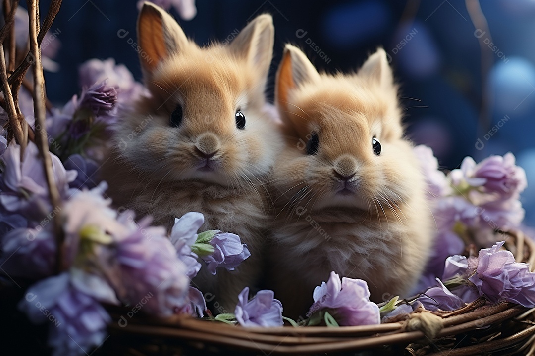 Conceito de símbolos tradicionais da páscoa coelhos fofos