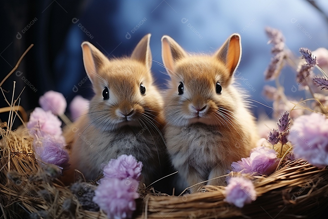 Conceito de símbolos tradicionais da páscoa coelhos fofos