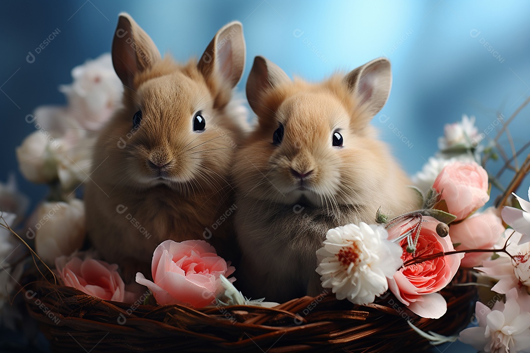 Conceito de símbolos tradicionais da páscoa coelhos fofos