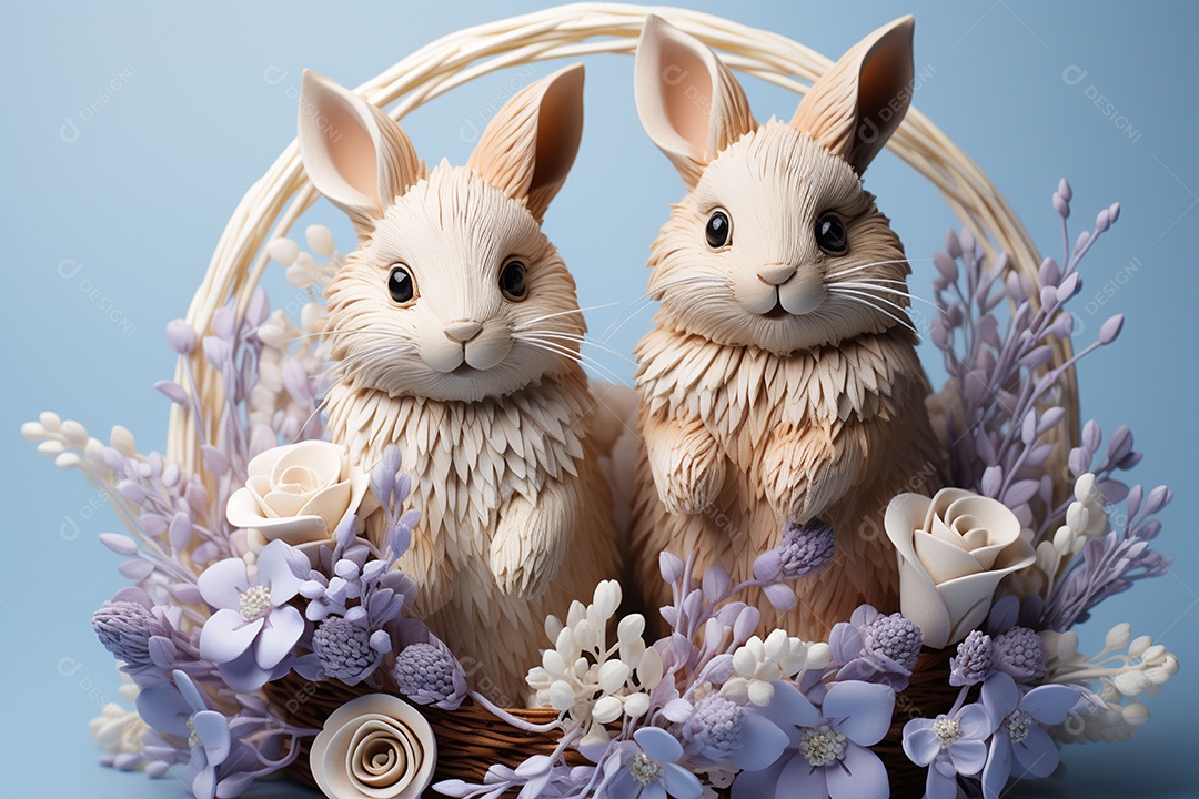 Conceito de símbolos tradicionais da páscoa coelhos fofos