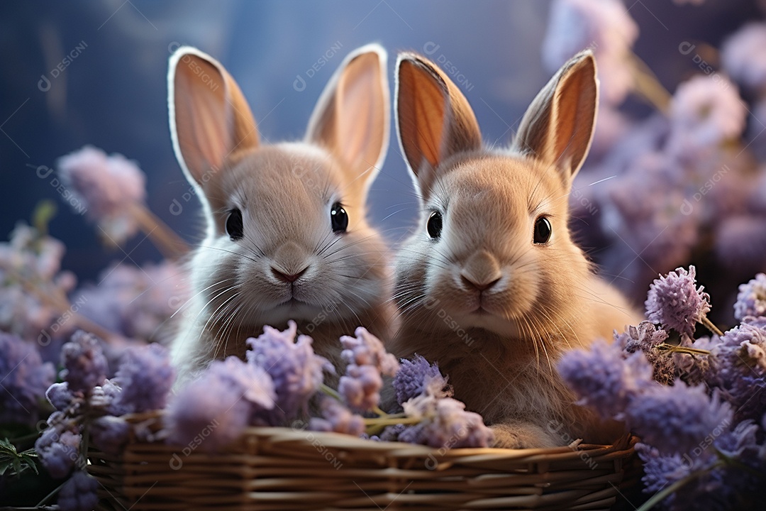 Conceito de símbolos tradicionais da páscoa coelhos fofos