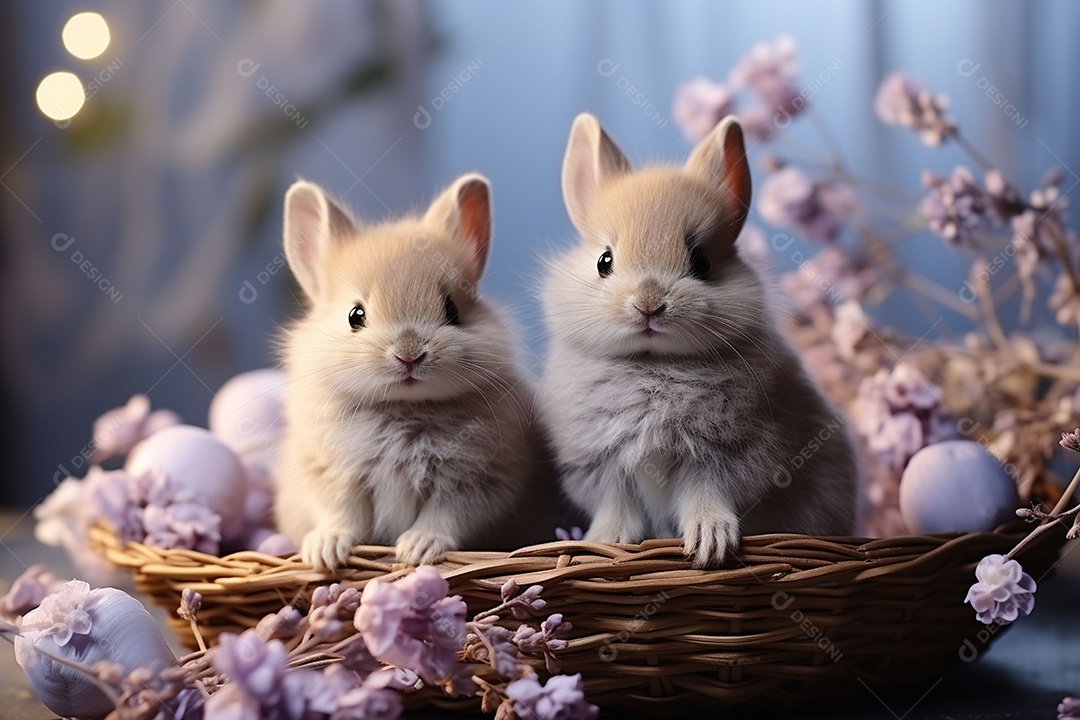 Conceito de símbolos tradicionais da páscoa coelhos fofos