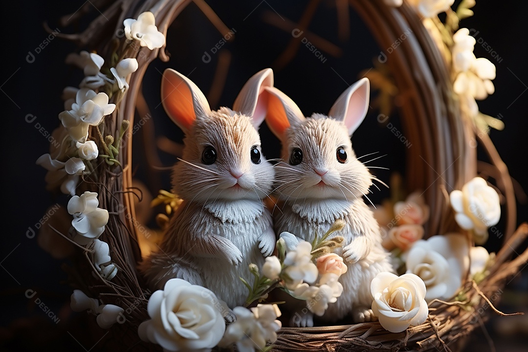 Conceito de símbolos tradicionais da páscoa coelhos fofos