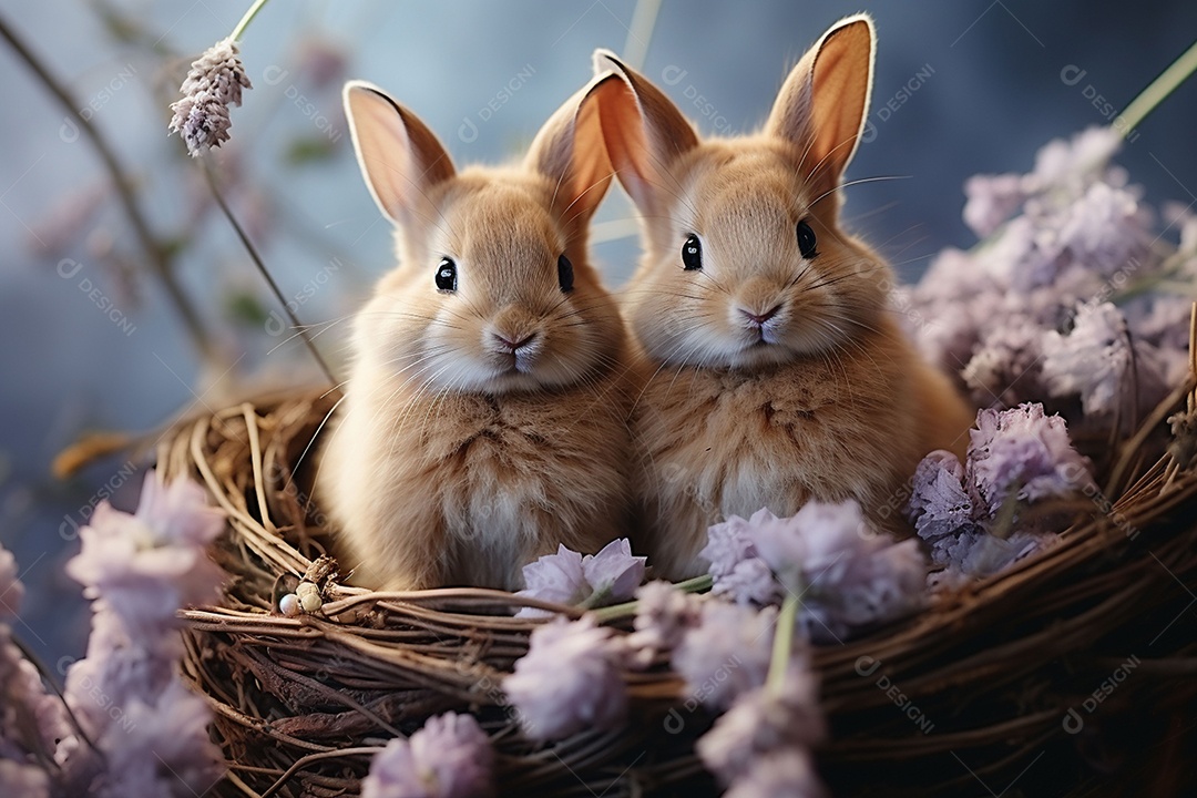 Conceito de símbolos tradicionais da páscoa coelhos fofos