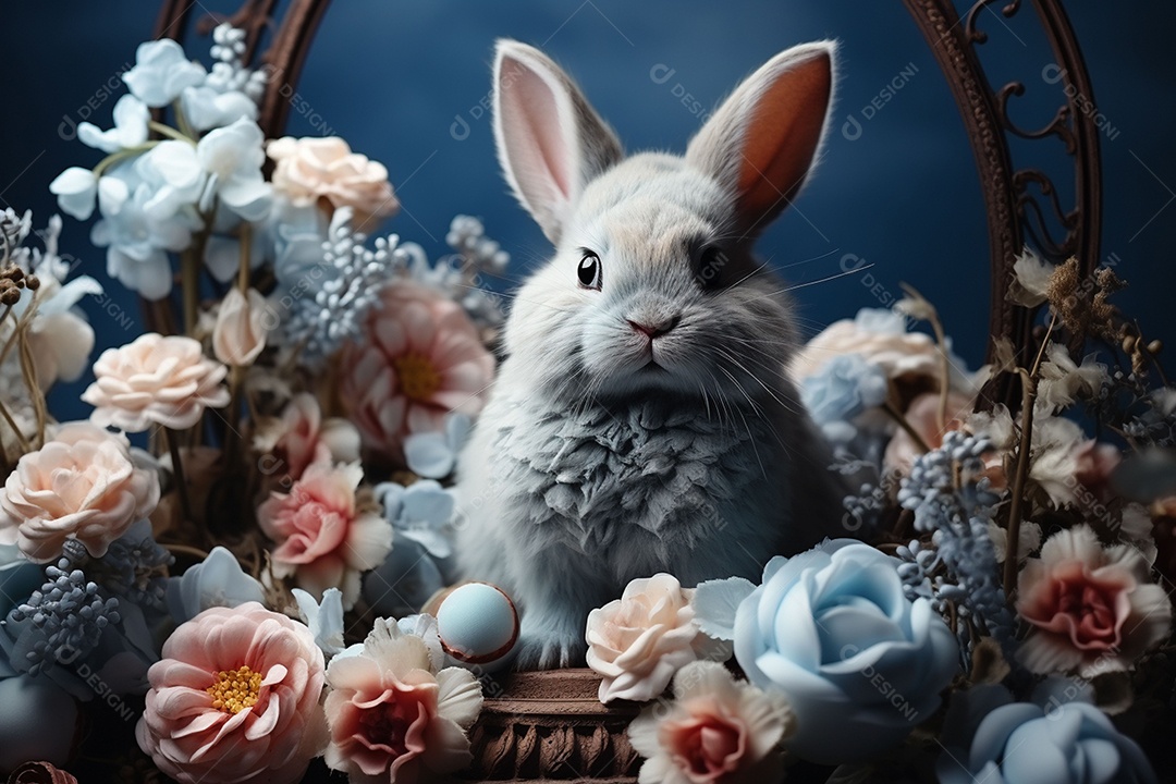 Conceito de símbolos tradicionais da páscoa coelhos fofos