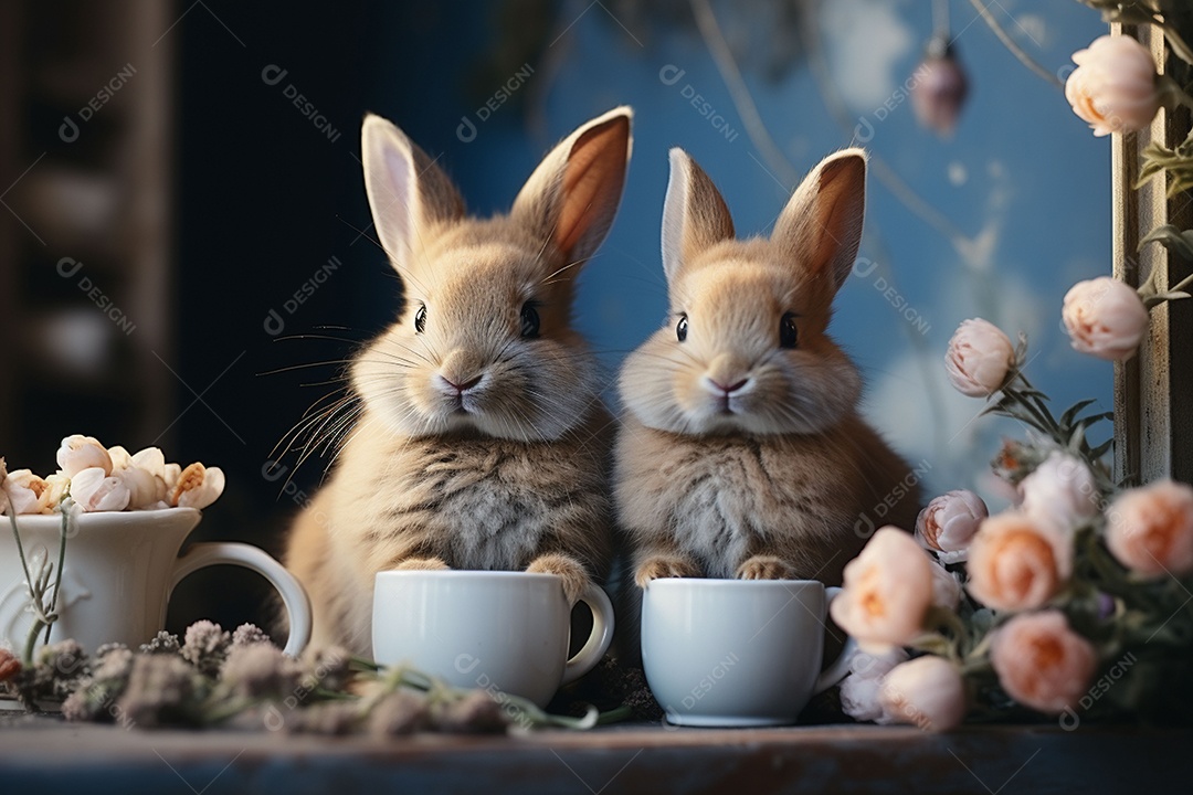 Conceito de símbolos tradicionais da páscoa coelhos fofos