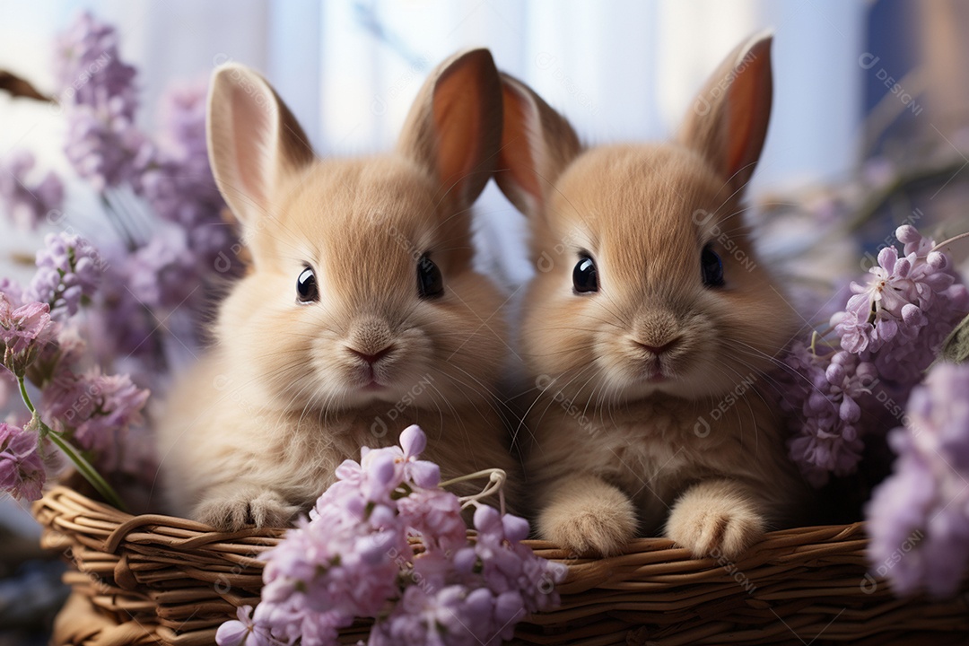 Conceito de símbolos tradicionais da páscoa coelhos fofos