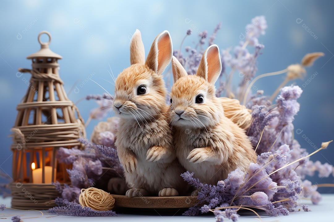 Conceito de símbolos tradicionais da páscoa coelhos fofos