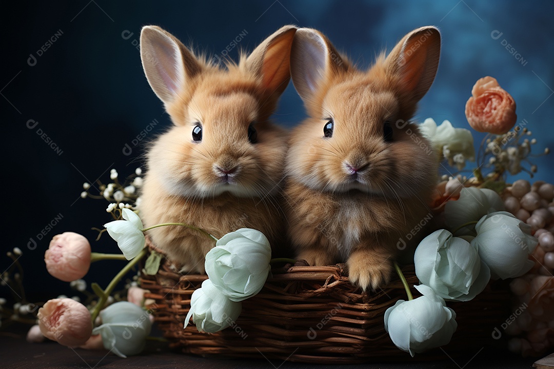 Conceito de símbolos tradicionais da páscoa coelhos fofos