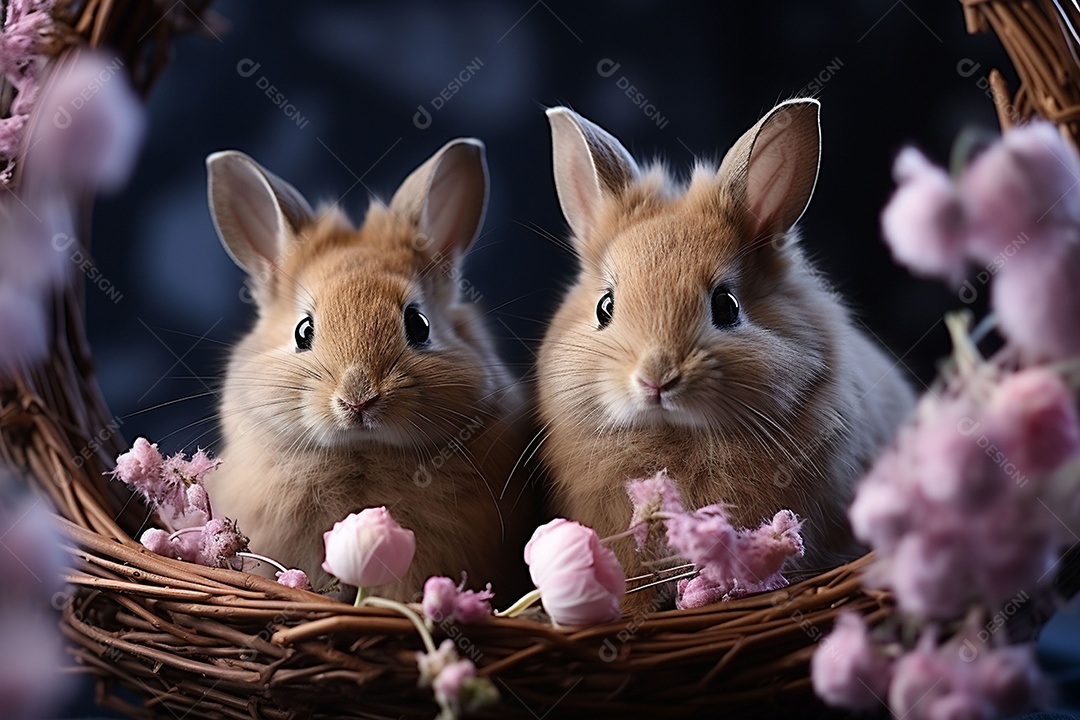 Conceito de símbolos tradicionais da páscoa coelhos fofos