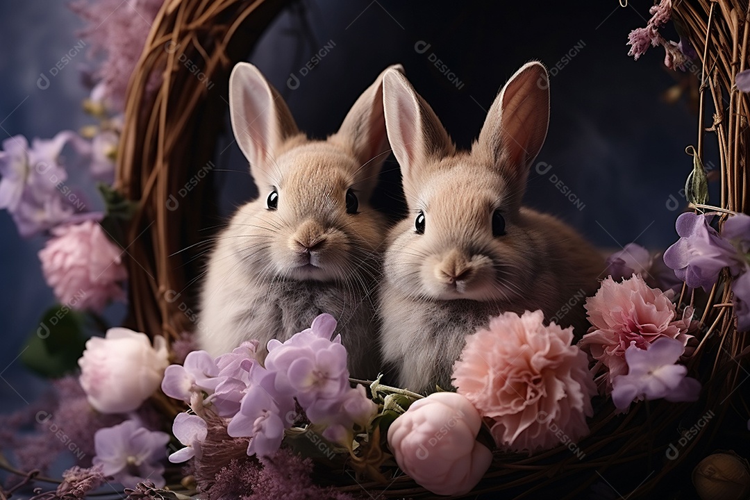 Conceito de símbolos tradicionais da páscoa coelhos fofos