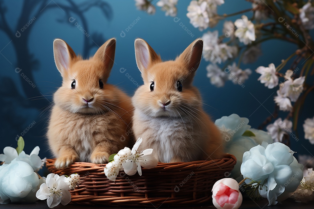 Conceito de símbolos tradicionais da páscoa coelhos fofos