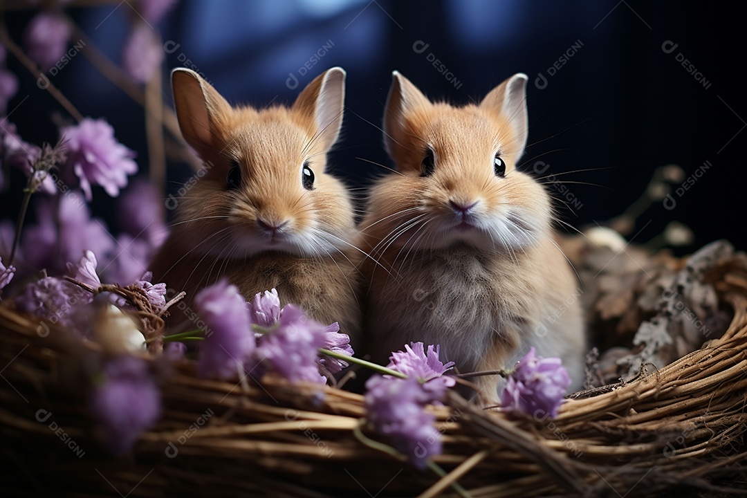 Conceito de símbolos tradicionais da páscoa coelhos fofos