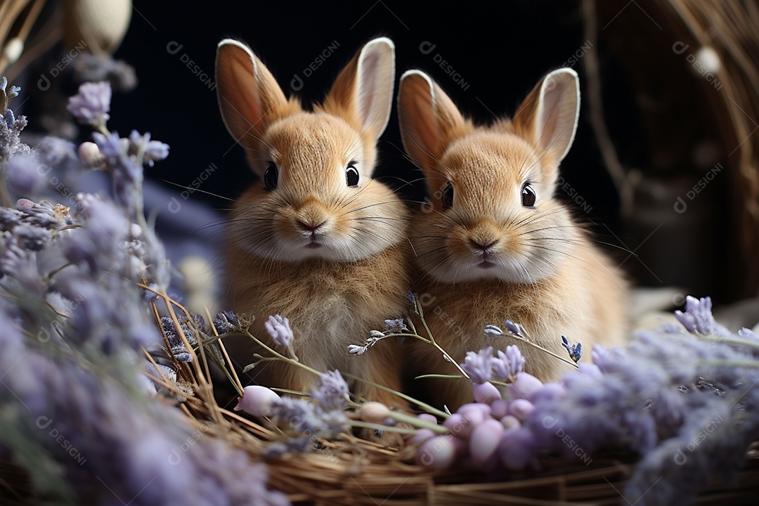 Conceito de símbolos tradicionais da páscoa coelhos fofos