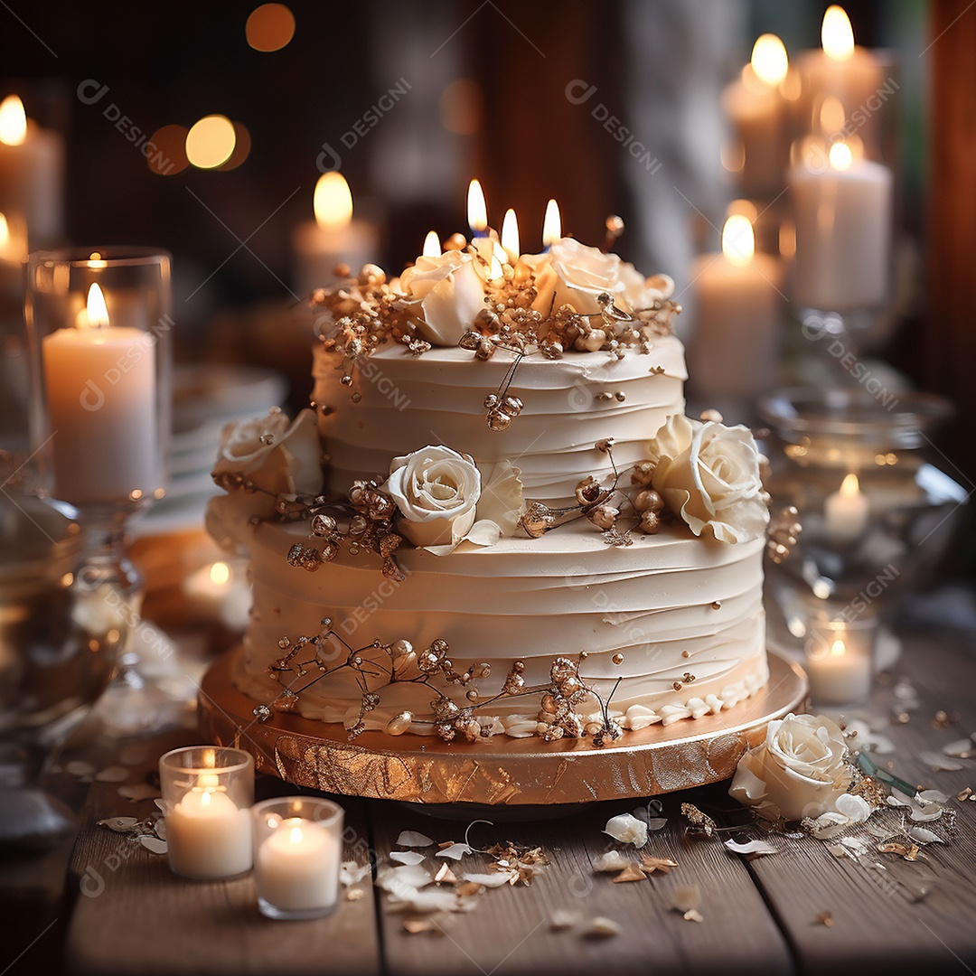 Bolo de casamento vintage com filtro de fundo bokeh