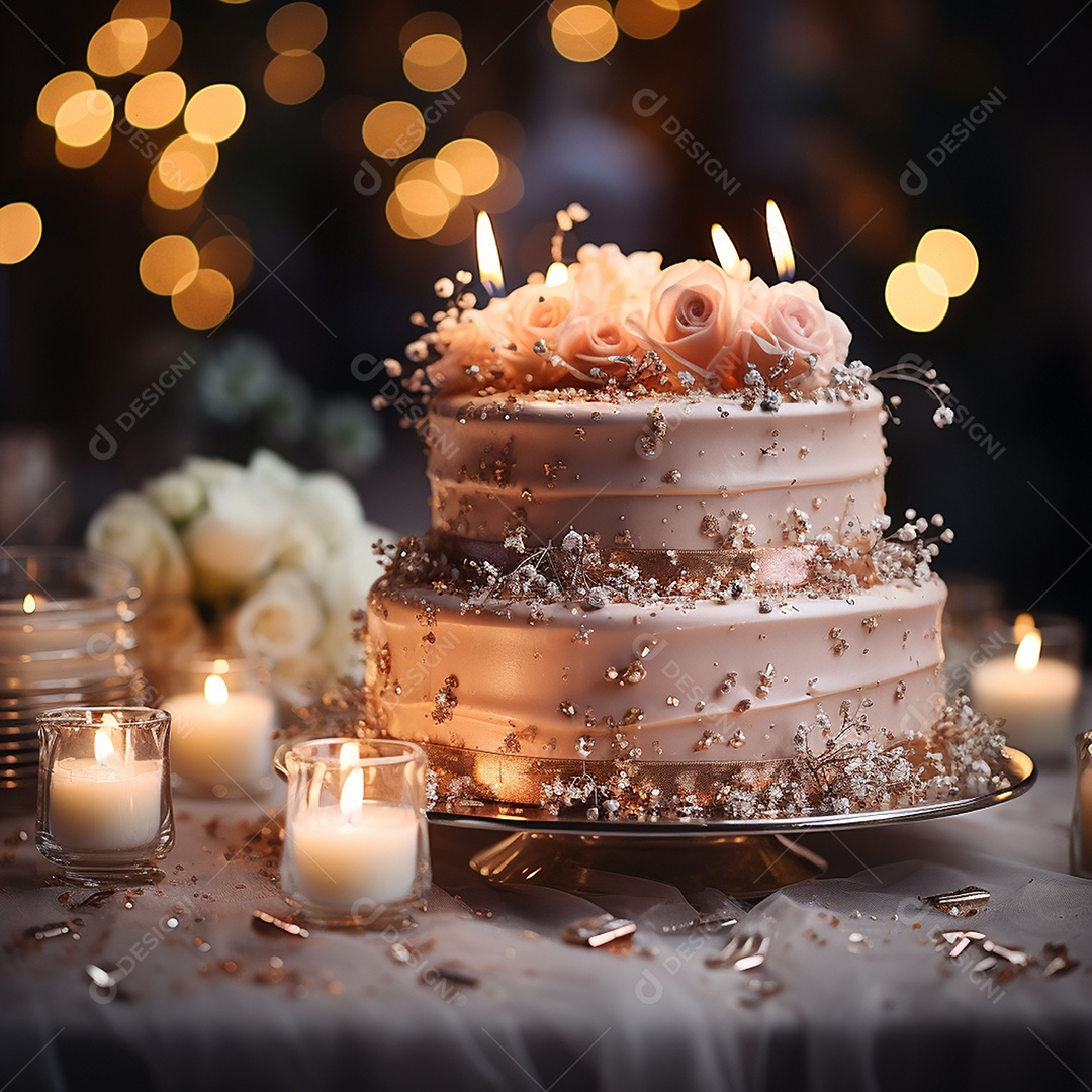 Bolo de casamento vintage com filtro de fundo bokeh