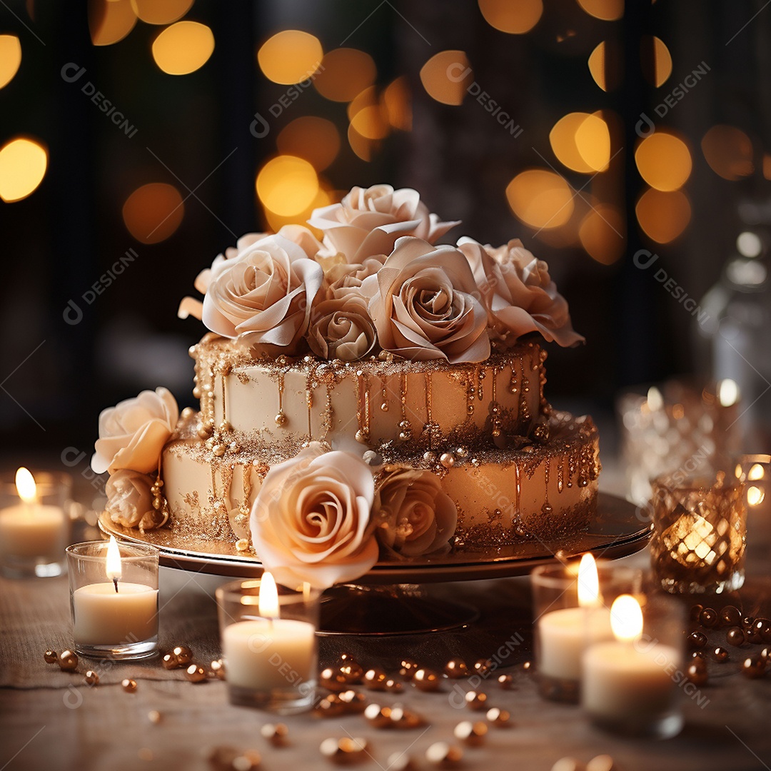 Bolo de casamento vintage com filtro de fundo bokeh