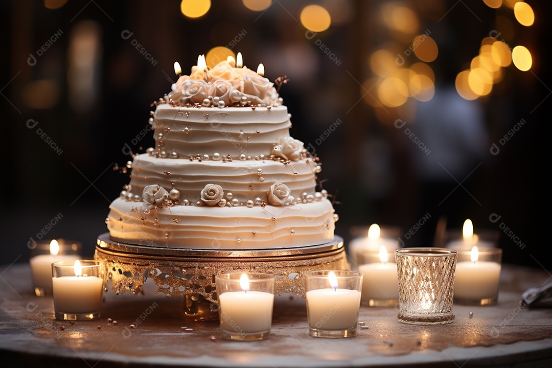 Bolo de casamento vintage com filtro de fundo bokeh